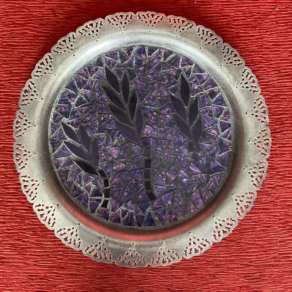 Glass decorated antique, silver, serving plate